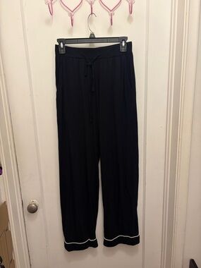 Black Cozy Earth wide leg pajama bamboo pants with white trim Size S